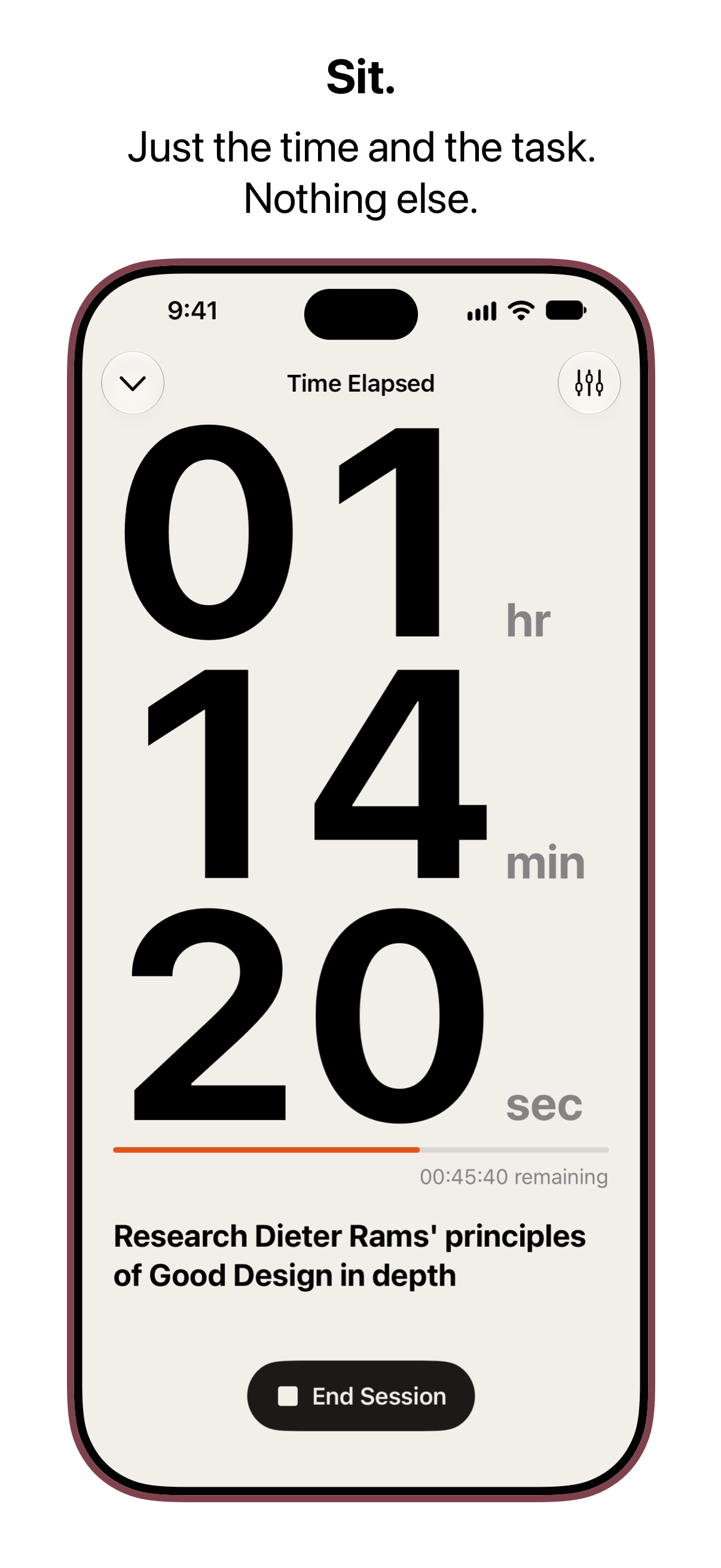 Daily Deep Work - Timer screen showing the elapsed time and the task