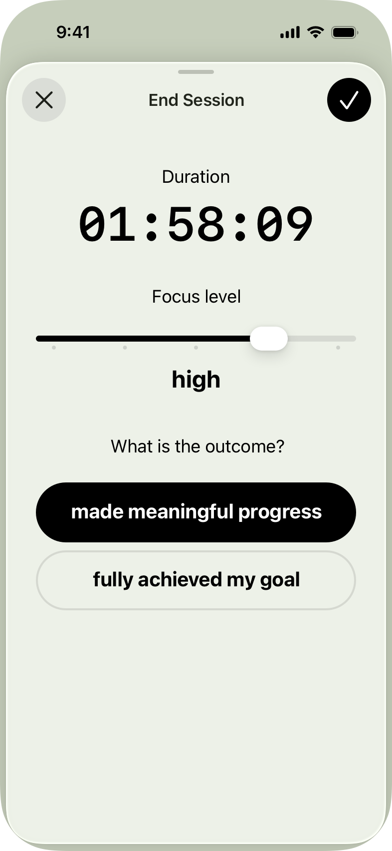 Daily Deep Work - End Session screen