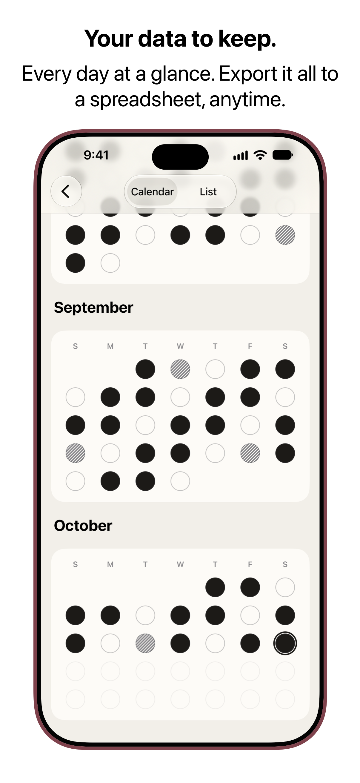 Daily Deep Work - Calendar of completed, abandoned, and missed days